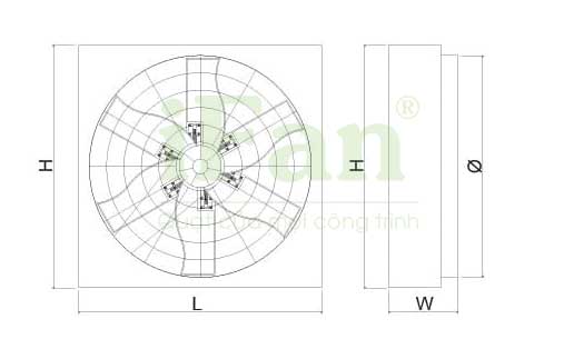 Bản vẽ kỹ thuật quạt thông gió 1000x1000 iFan-10C